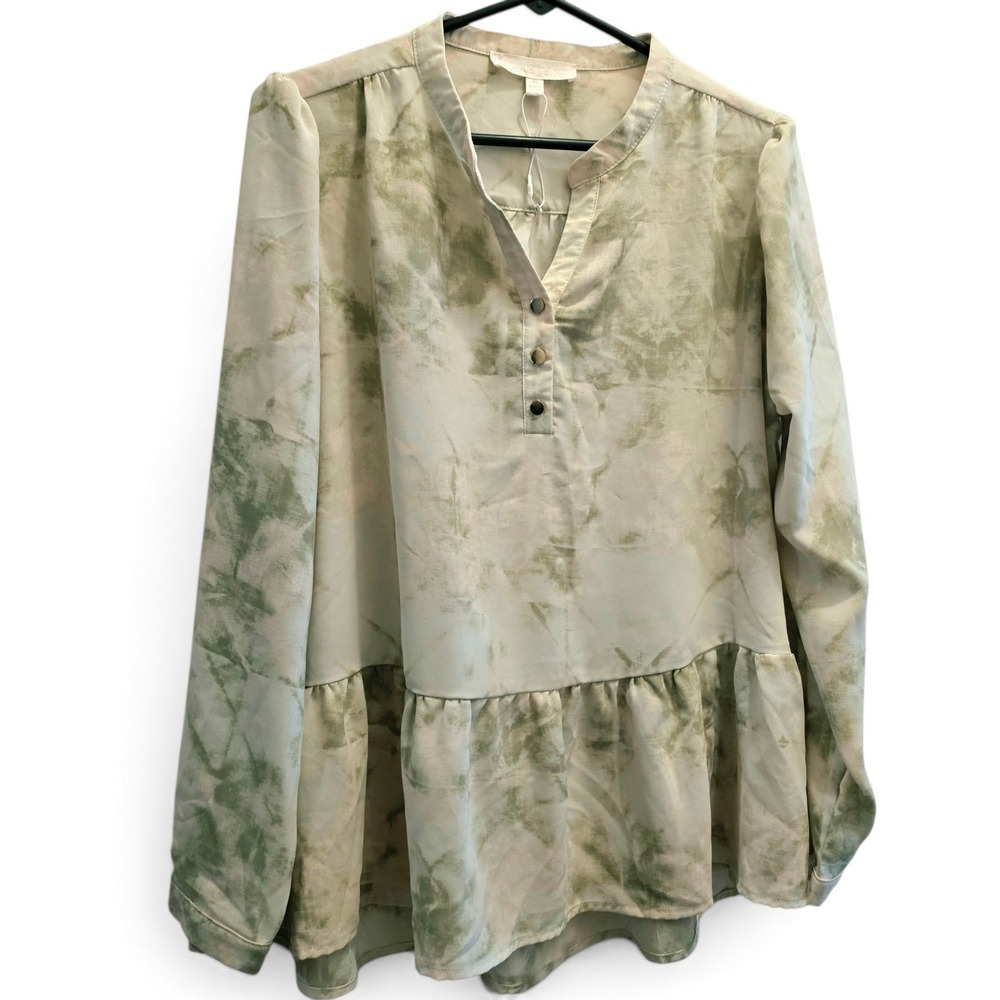 Adyson Parker Tie Dye Boho Blouse Long Sleeve Women's XL Cream Green Peach